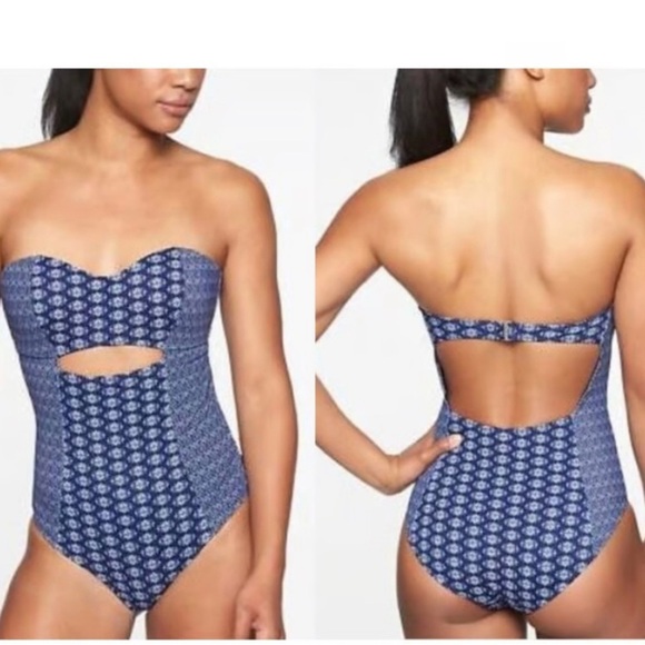 Athleta Tangier Cutout One Piece Swimsuit Blue NWT Size M